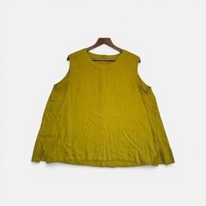 100% Linen Women's Olive Green Sleeveless A-Line Tank Top Size 2XL